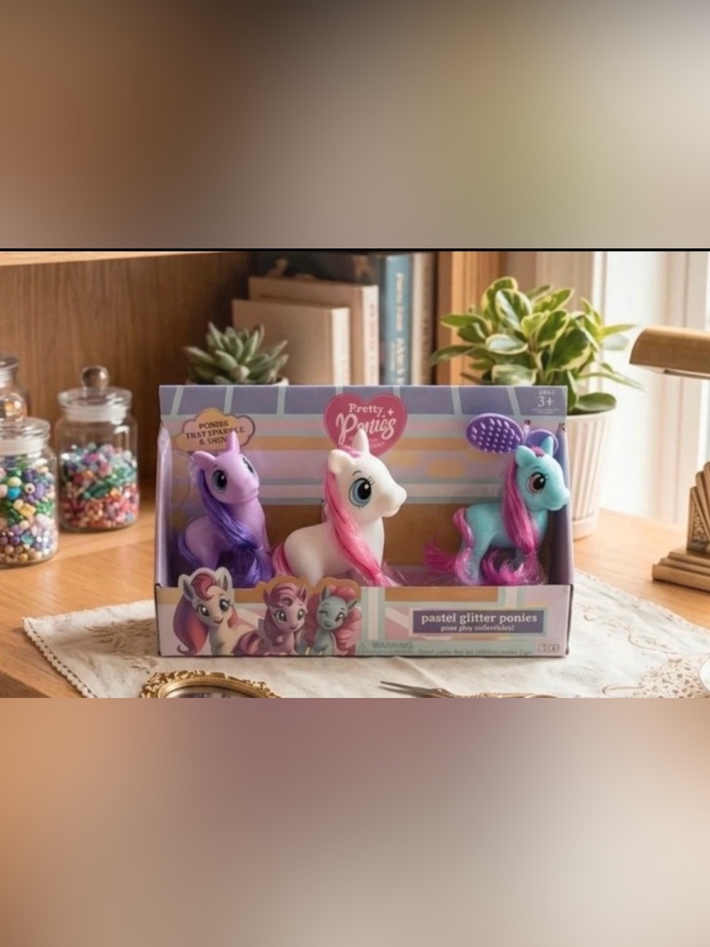 Pastel Glitter Pony Set - Purple, White, Teal